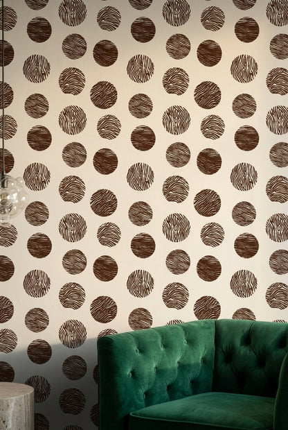 Zebra Desenli Puantiyeli Duvar Kağıdı Kahverengi Krem Salon