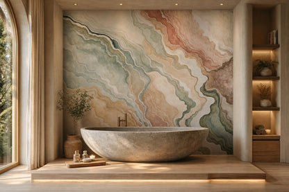 Soyut Mermer Desenli Poster Duvar Kağıdı Bej Yeşil Banyo
