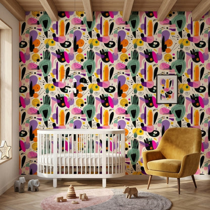 Renkli Soyut Desenli Duvar Kağıdı Modern Genç Odası