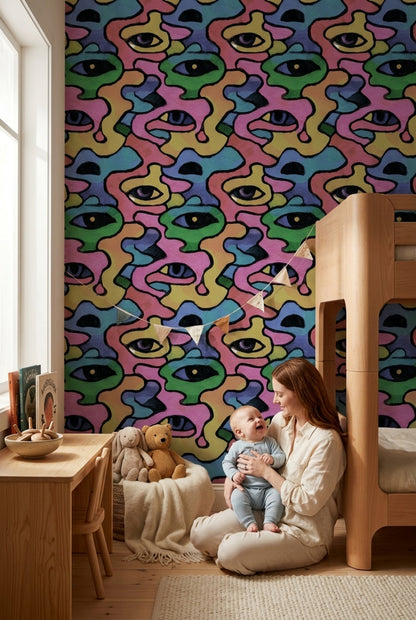 Renkli Göz Desenli Duvar Kağıdı Modern Çocuk Odası