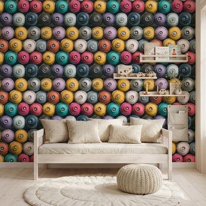 Renkli Daire Desenli Duvar Kağıdı Modern Salon Dekoru