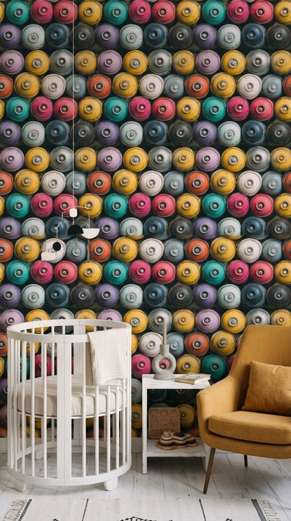 Renkli Daire Desenli Duvar Kağıdı Modern Salon Dekoru