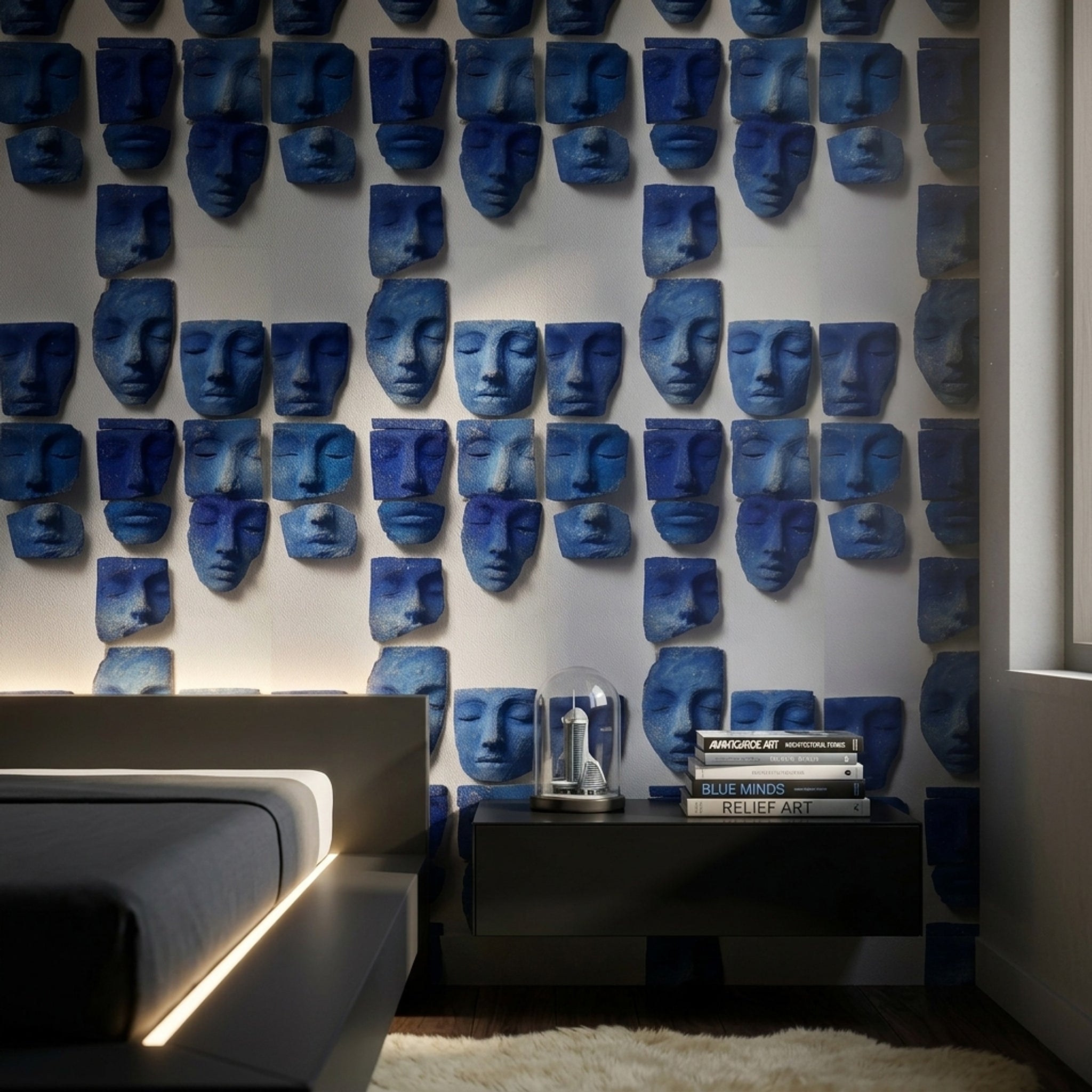 Mavi Yüz Maskeleri Duvar Kağıdı Modern Sanat Desenli