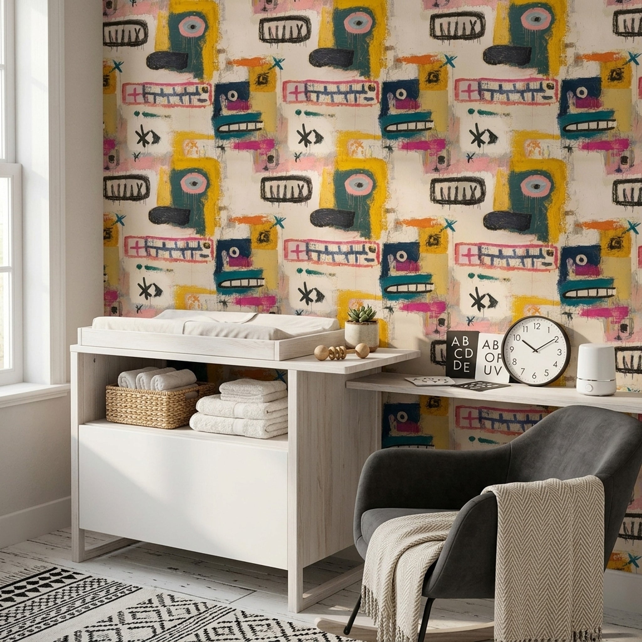 Soyut Yüz Desenli Duvar Kağıdı Sarı Modern Salon
