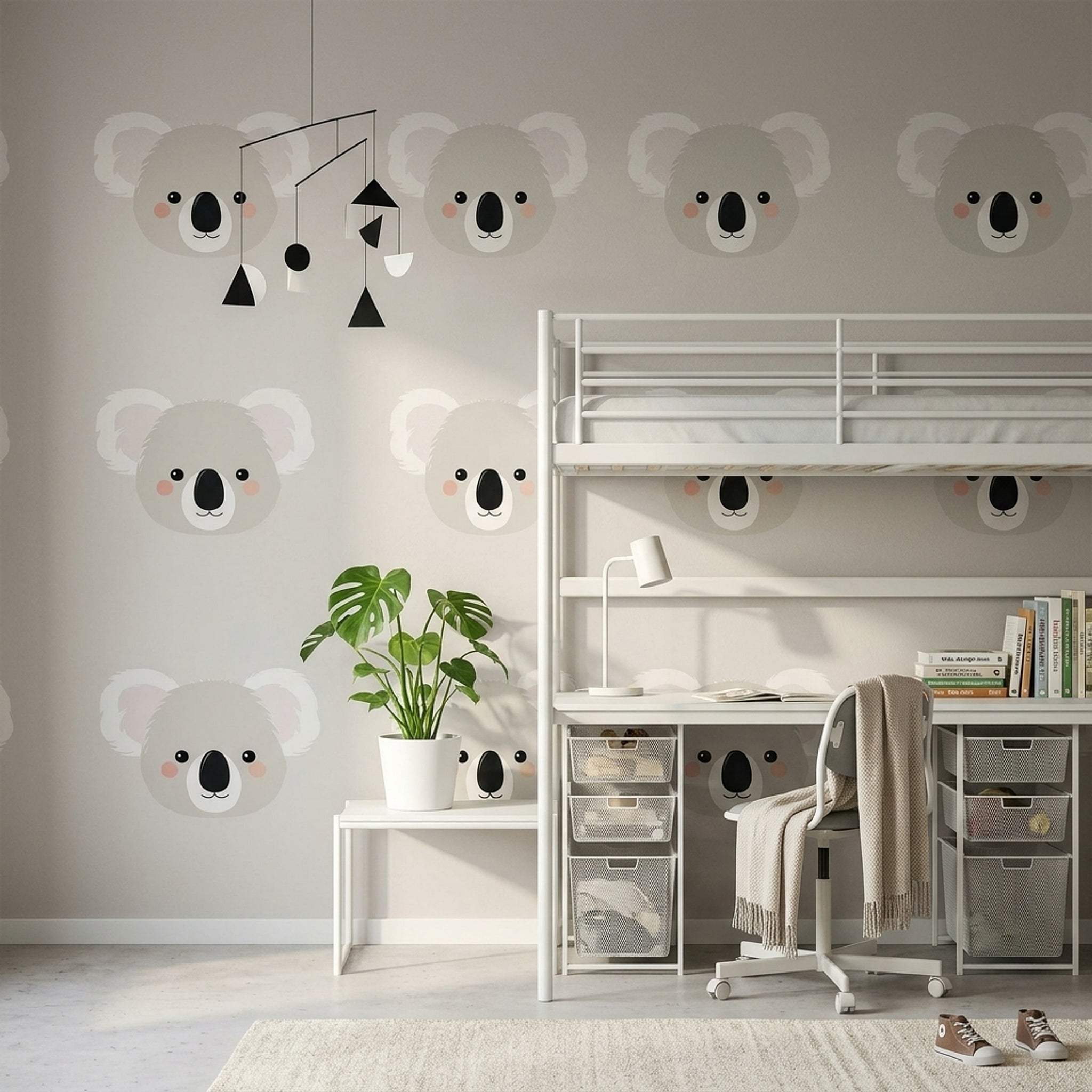 Sevimli Koala Desenli Duvar Kağıdı Gri Çocuk Odası