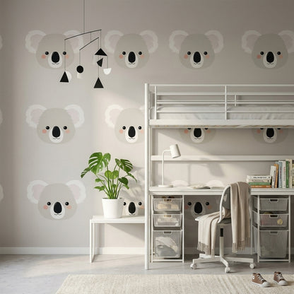 Sevimli Koala Desenli Duvar Kağıdı Gri Çocuk Odası