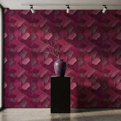 Bordo Fırça Darbeli Geometrik Duvar Kağıdı Modern Salon