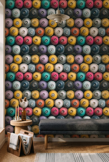 Renkli Daire Desenli Duvar Kağıdı Modern Salon Dekoru