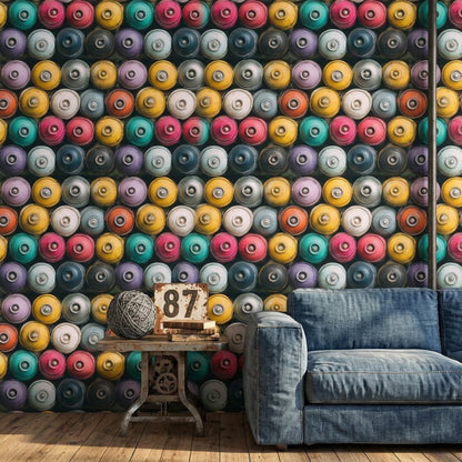 Renkli Daire Desenli Duvar Kağıdı Modern Salon Dekoru