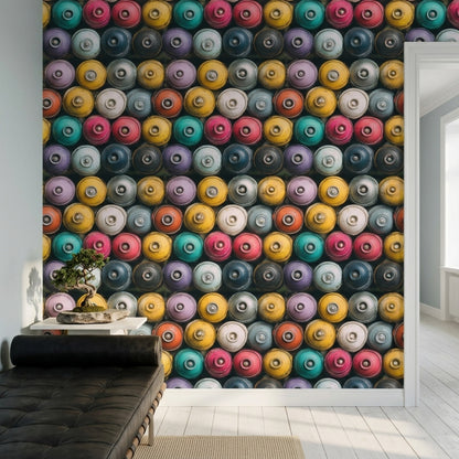 Renkli Daire Desenli Duvar Kağıdı Modern Salon Dekoru