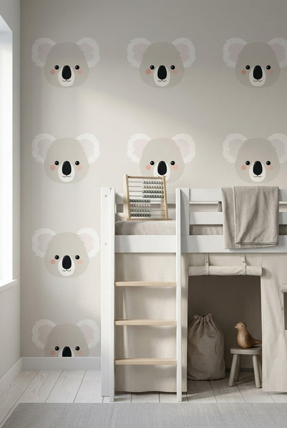Sevimli Koala Desenli Duvar Kağıdı Gri Çocuk Odası