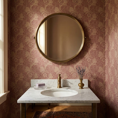 Vintage Çiçekli Duvar Kağıdı Bordo Klasik Banyo Deseni