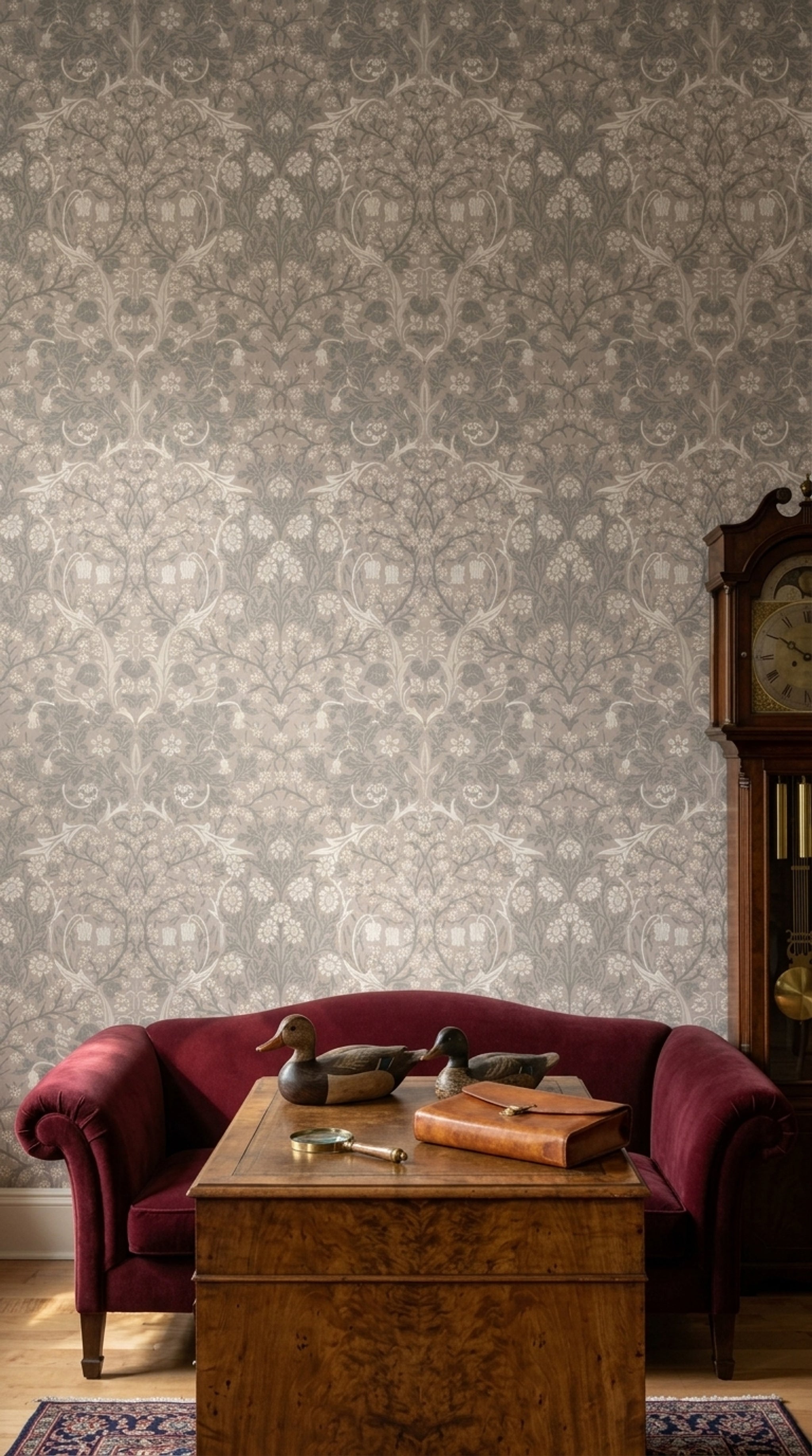 Vintage Floral Duvar Kağıdı Bej Gri Klasik Salon Deseni