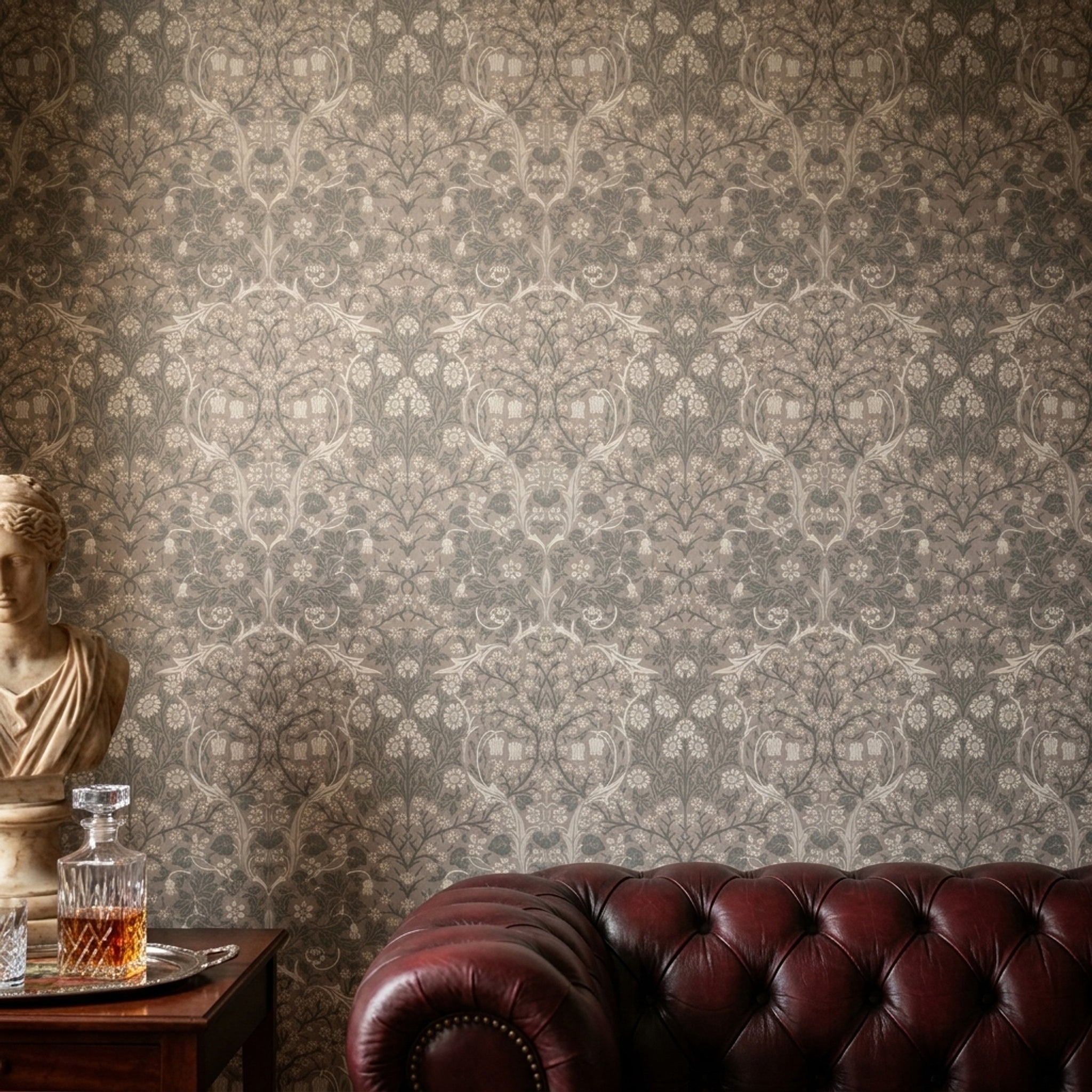 Vintage Floral Duvar Kağıdı Bej Gri Klasik Salon Deseni