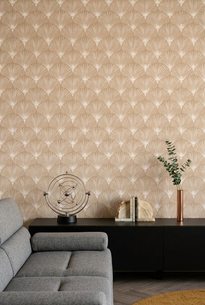 Bej Yelpaze Desenli Duvar Kağıdı Art Deco Salon