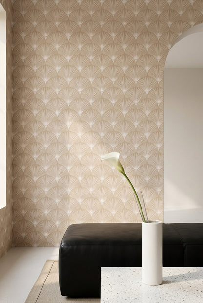 Bej Yelpaze Desenli Duvar Kağıdı Art Deco Salon