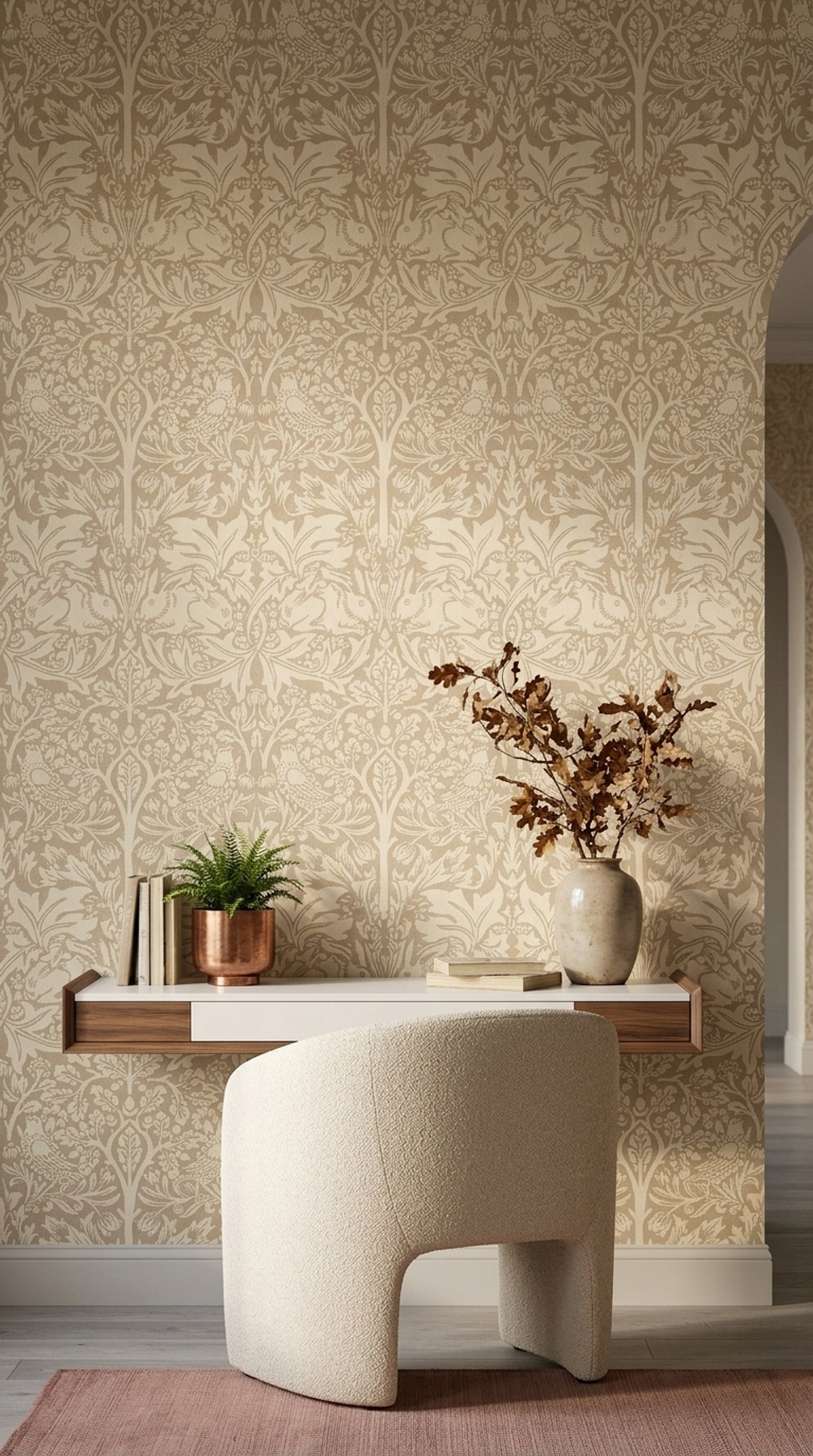 Klasik Damask Duvar Kağıdı Bej Salon Yatak Odası Deseni