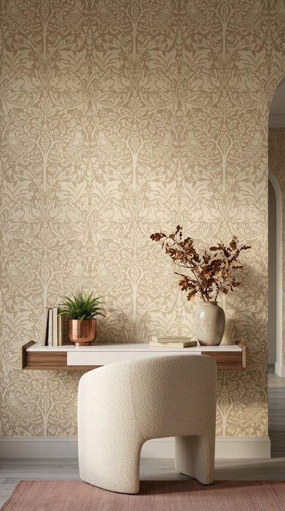 Klasik Damask Duvar Kağıdı Bej Salon Yatak Odası Deseni