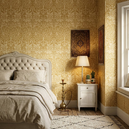 Altın Damask Desenli Duvar Kağıdı Klasik Salon Dekoru