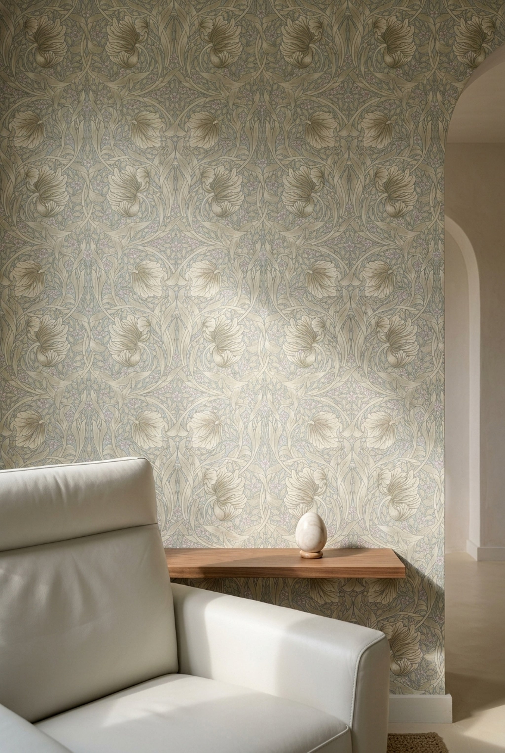 Art Nouveau Çiçekli Duvar Kağıdı Bej Tonlu Salon Deseni