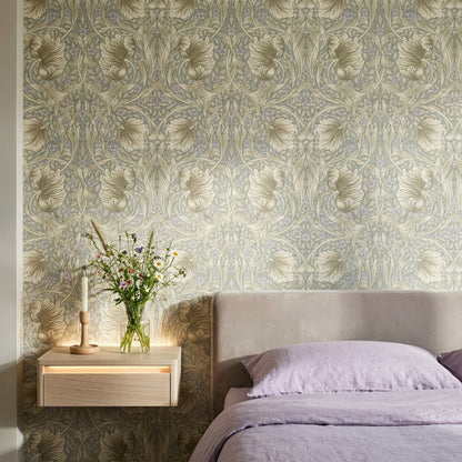 Art Nouveau Çiçekli Duvar Kağıdı Bej Tonlu Salon Deseni