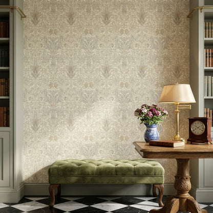 Klasik Damask Desenli Duvar Kağıdı Bej Salon Duvar Dekoru