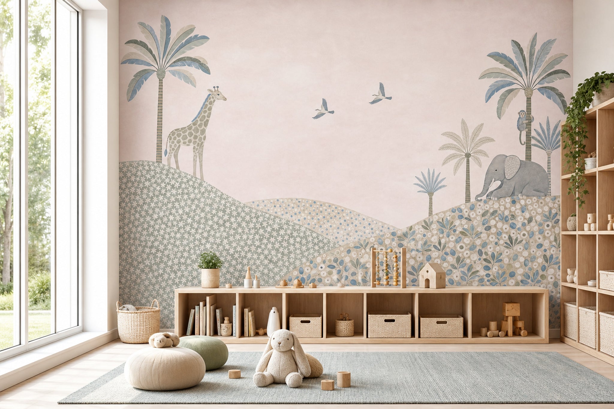Tropikal Safari Hayvanlı Poster Duvar Kağıdı Pastel Çocuk Odası