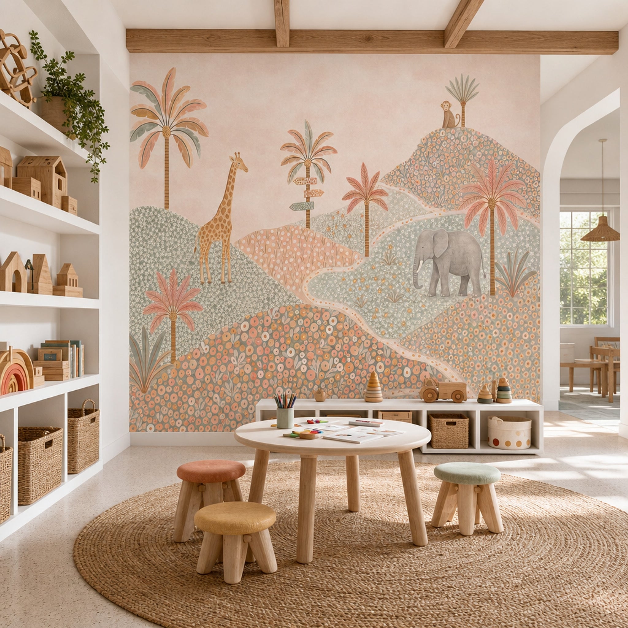 Safari Hayvanlı Poster Duvar Kağıdı Pastel Çocuk Odası
