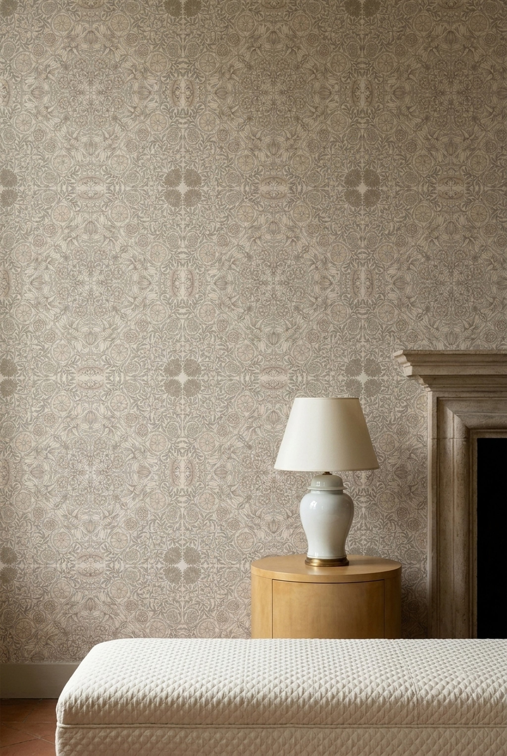 Klasik Damask Duvar Kağıdı Bej Desenli Salon Duvar Dekoru
