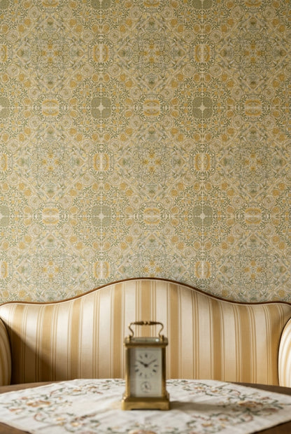 Vintage Damask Duvar Kağıdı Bej Altın Klasik Yatak Odası