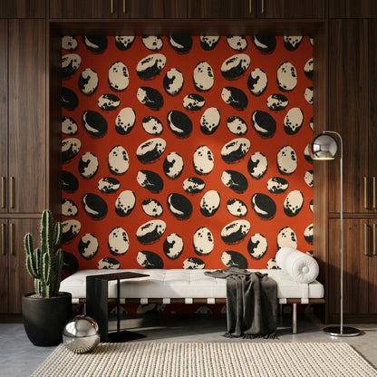 Soyut Oval Desenli Duvar Kağıdı Turuncu Siyah Salon