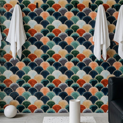 Renkli Balık Pulu Desenli Duvar Kağıdı Modern Salon
