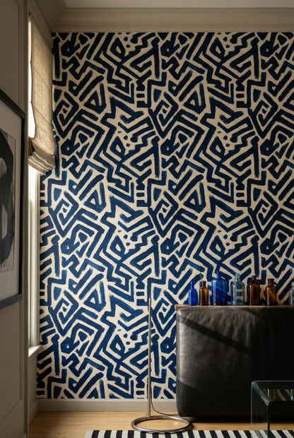 Lacivert Beyaz Soyut Geometrik Duvar Kağıdı Modern Salon