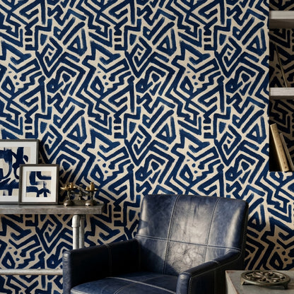 Lacivert Beyaz Soyut Geometrik Duvar Kağıdı Modern Salon