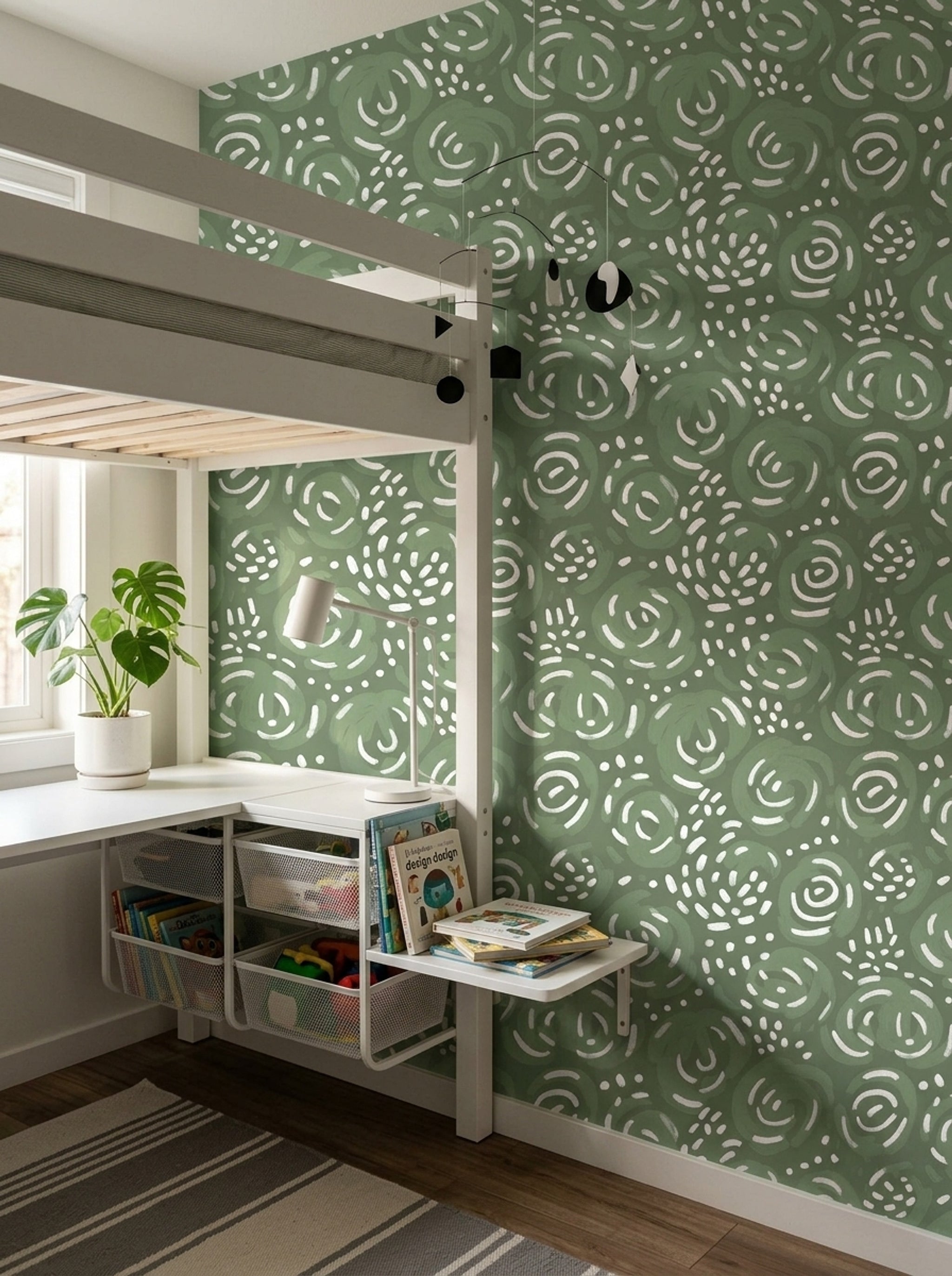 Yeşil Soyut Çizgili Duvar Kağıdı Modern Salon Duvarı