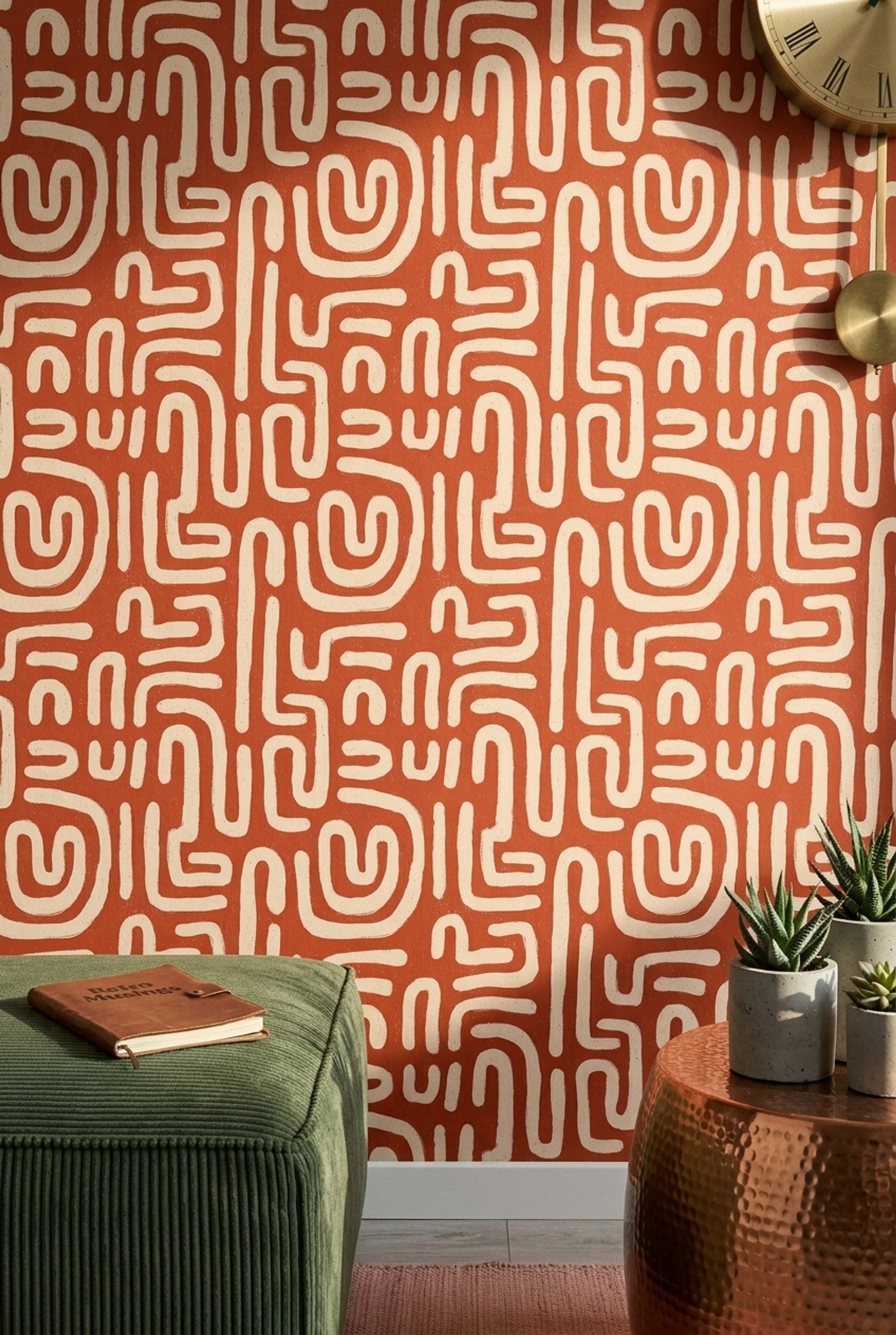 Kiremit Rengi Soyut Geometrik Duvar Kağıdı Modern Salon
