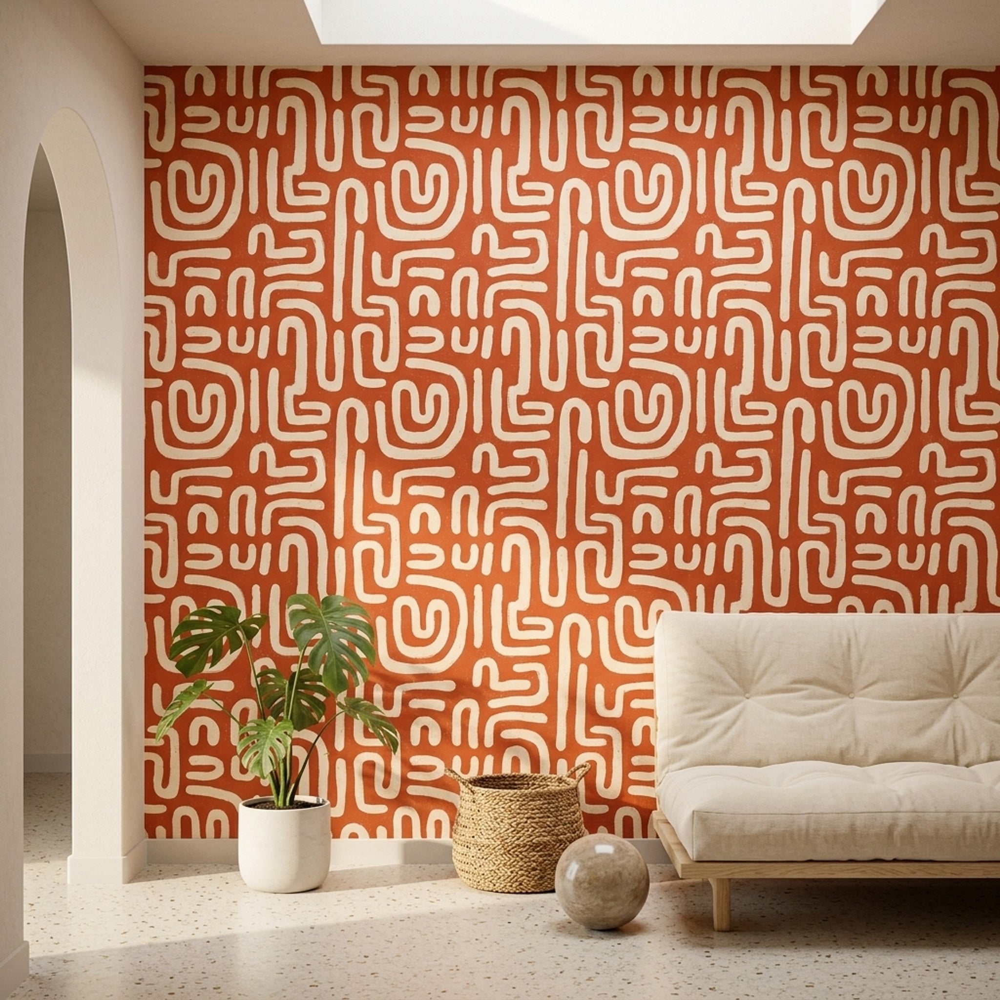 Kiremit Rengi Soyut Geometrik Duvar Kağıdı Modern Salon