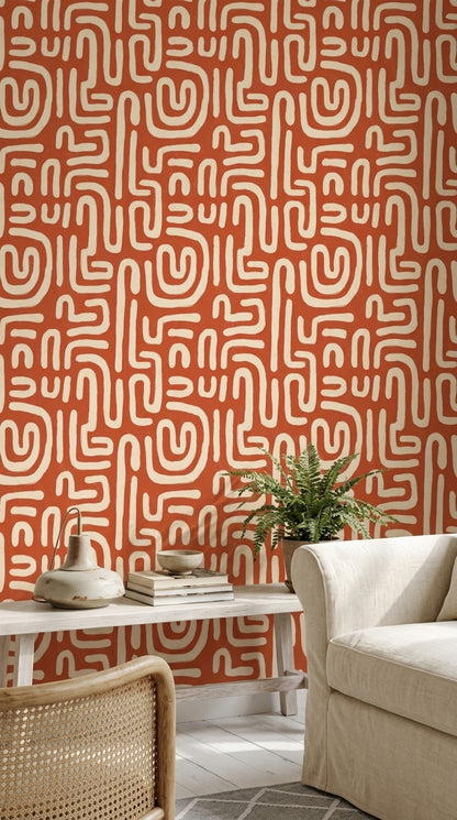 Kiremit Rengi Soyut Geometrik Duvar Kağıdı Modern Salon