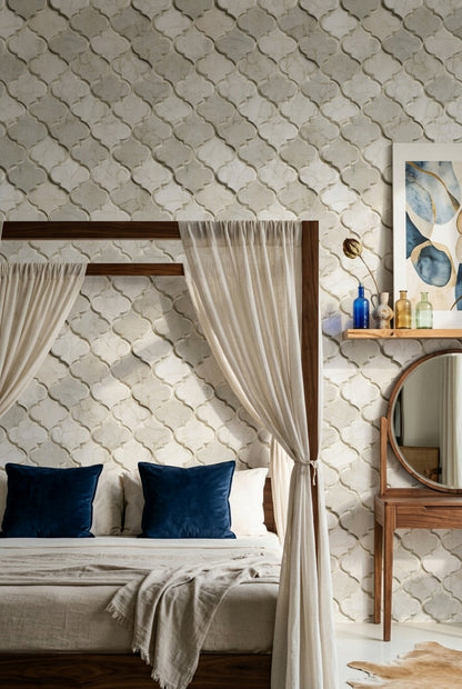 Fas Geometrik Duvar Kağıdı Bej Krem Desenli Salon