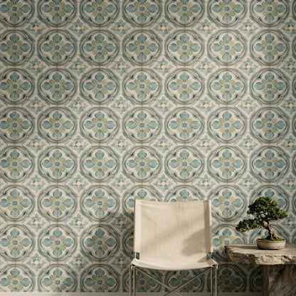 Mavi Osmanlı Çini Desenli Duvar Kağıdı Salon Dekoru