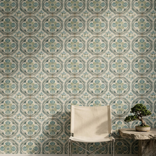 Mavi Osmanlı Çini Desenli Duvar Kağıdı Salon Dekoru