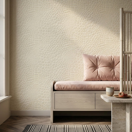 Krem Yılan Derisi Desenli Duvar Kağıdı Modern Salon