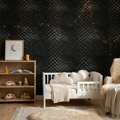 Yılan Derisi Görünümlü Duvar Kağıdı Siyah Modern Salon