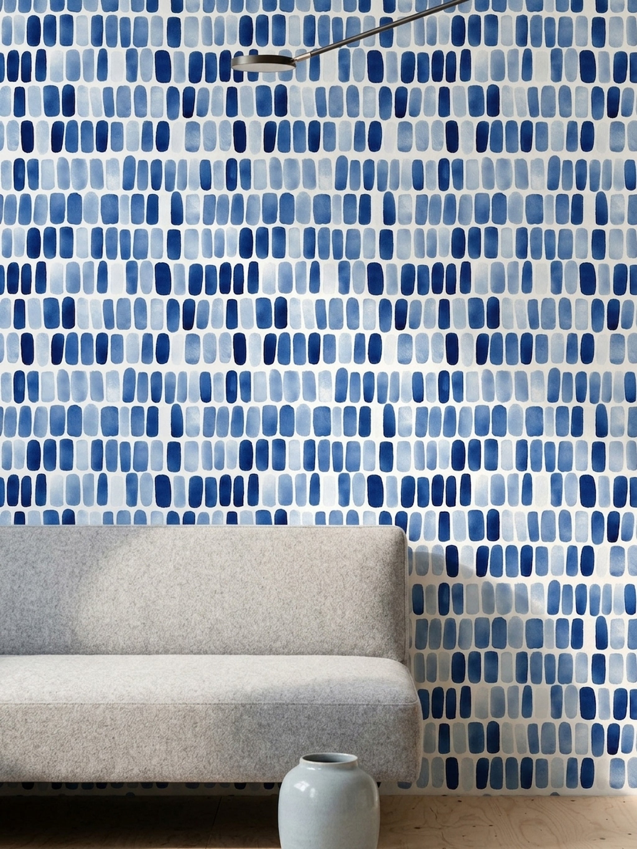 Mavi Fırça Darbeli Geometrik Duvar Kağıdı Modern Salon