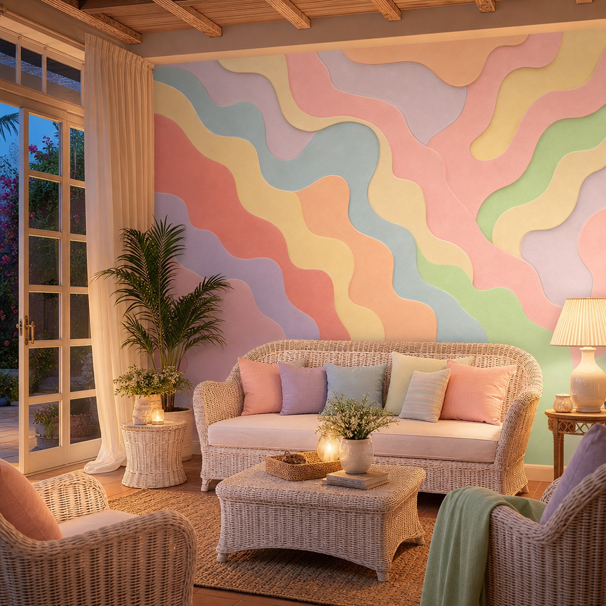 Pastel Dalgalı Soyut Poster Duvar Kağıdı Renkli Salon Duvarı