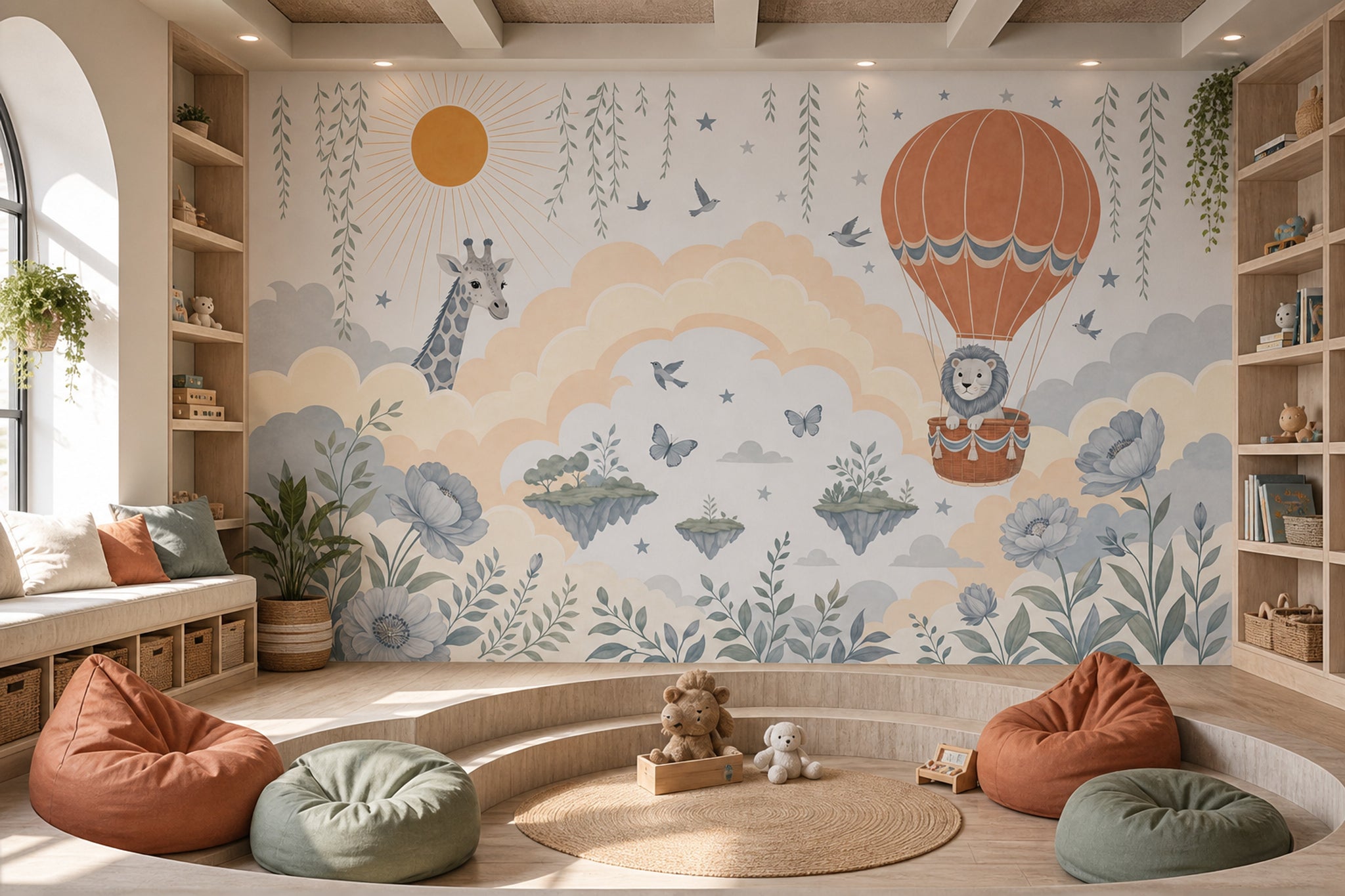 Balonlu Safari Hayvanları Poster Duvar Kağıdı Çocuk Odası Pastel