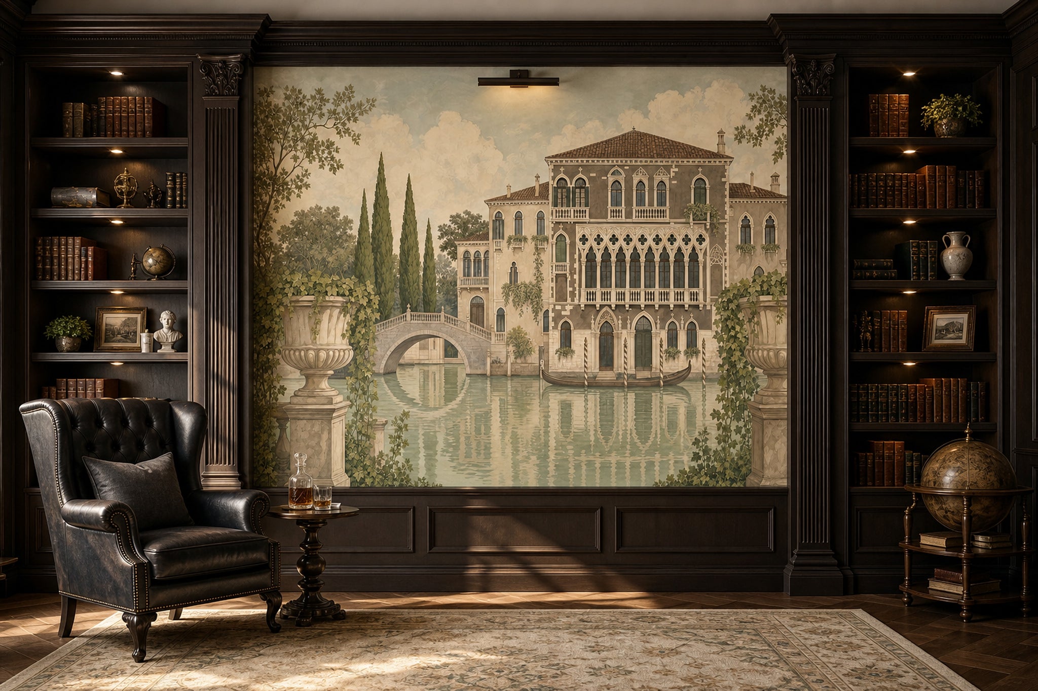 Venedik Kanal Manzaralı Poster Duvar Kağıdı Yeşil Klasik Salon