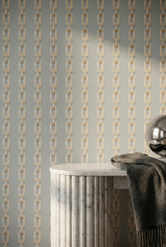 Halat Zincir Desenli Duvar Kağıdı Bej Gri Modern Salon