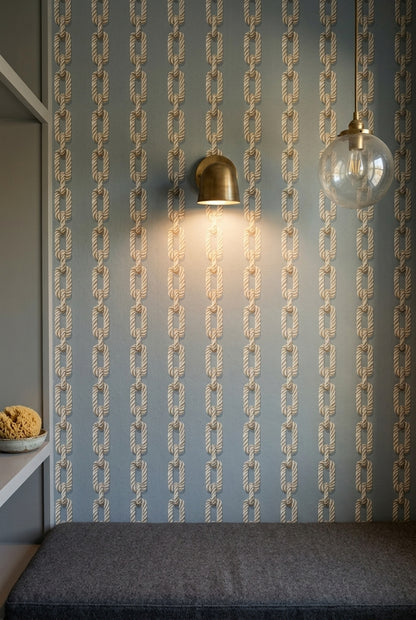 Halat Zincir Desenli Duvar Kağıdı Bej Gri Modern Salon