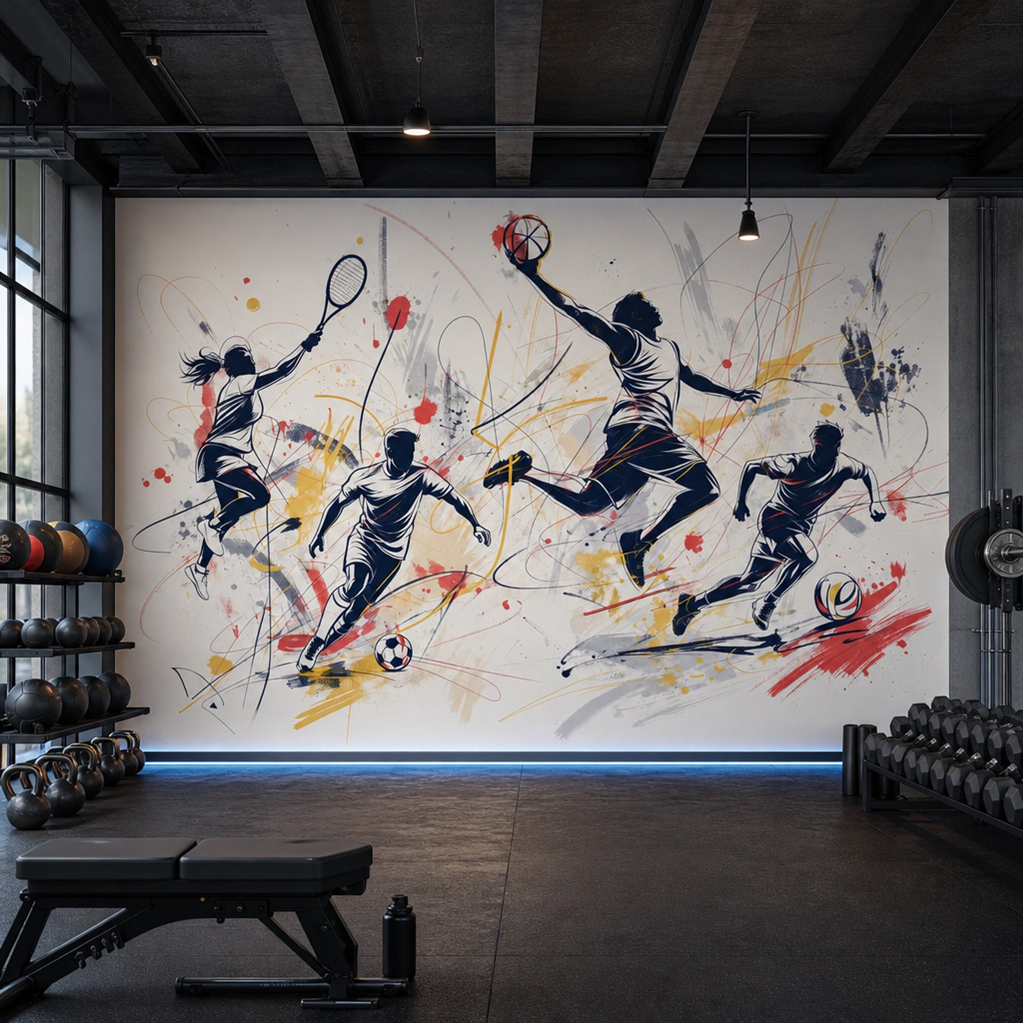 Spor Temalı Poster Duvar Kağıdı Dinamik Çizim Gym Duvarı